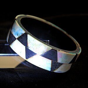 Inlaid Parquet Design Bone Horn Bangle
